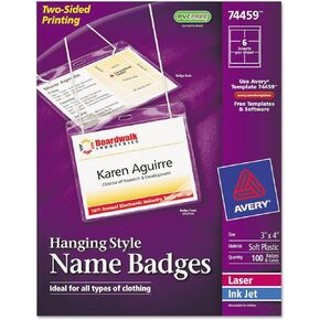 Avery Hanging Style Name Badge Holders/Inserts, 3 x 4, 100/Box (AVE74459)