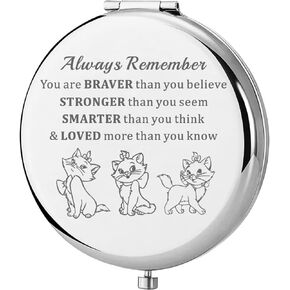 KEYCHIN Cat Pocket Mirror Cat Movie Fans Gifts You are Braver Stronger Smarter Than You Think Cat Compact Makeup Mirror for Women Girls Teenagers (Marie Always-S)