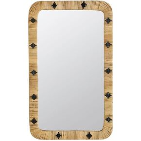 47th & Main Boho Mirror Rectangular Woven Rattan Hanging Mirror for Wall Décor, 30" L x 18" W x .79" H, Natural Patterned