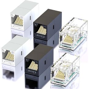 RJ45 Coupler Ethernet Coupler, in Line Coupler for Cat7/Cat6/Cat5e/Cat5 Ethernet Cable Extender Adapter Female to Female (6 Pack(2 Black + 2 White + 2Transparent)