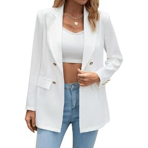 SweatyRocks Women's Long Sleeve Lapel Neck Button Front Blazer Elegant Double Breasted Office Coat
