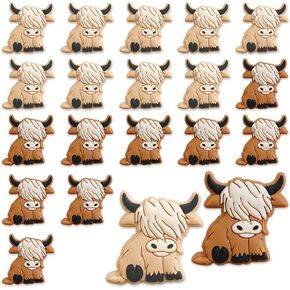 ZORZA 20Pcs DIY Highland Cow Beads Cartoon Cow Inspired Animal Shaped Beads,Soft Silicone,Perfect for Bracelets, Necklaces and Crafts Loose Cow Printed Beads