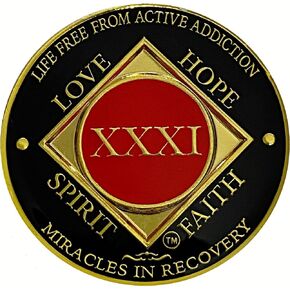 NA 31 Year Medallion, Narcotics Anonymous Coin, Gold Color Plated Recovery Token