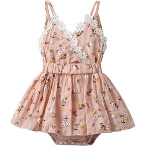 KuKitty Summer Newborn Infant Baby Girl Romper Floral Pattern Ruffle Short Sleeved Butterfly Jumpsuit with Headband