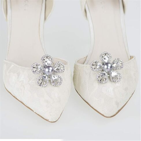 Ruihfas 2Pcs Floral Shoe Clips Pearl Crystal Shoe Buckles Decoration Accessories in Saudi Arabia