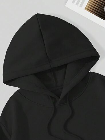 SHENHE Women's Casual Long Sleeve Drawstring Crop Hooded Sweatshirt Hoodie Tops Black L in Saudi Arabia