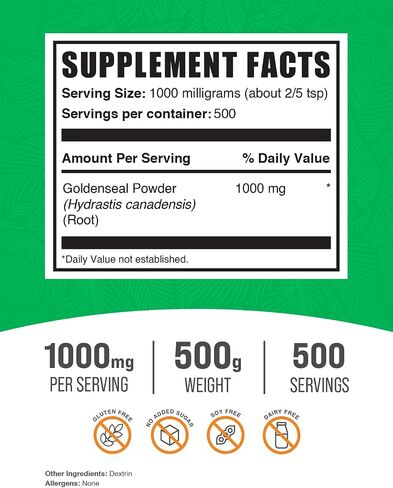 BulkSupplements.com Goldenseal Root Powder - Herbal Supplement Powder, Sourced from Golden Seal Root - Gluten Free - 1000mg per Serving, 500g (1.1 lbs), (Pack of 1) in Saudi Arabia