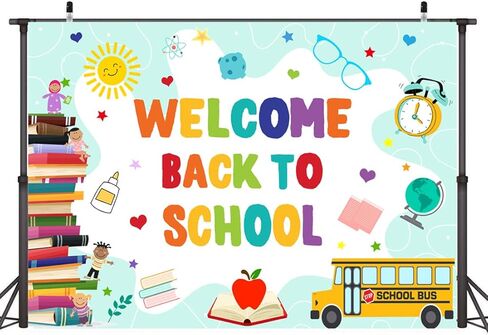 لافتة ديكورات خلفية العودة إلى المدرسة في اليوم الأول من المدرسة للأطفال والمدرسين والحافلات ورياض الأطفال ومرحلة ما قبل المدرسة وخلفية التصوير الفوتوغرافي للفصل الدراسي ومستلزمات دعامات كشك الاستوديو in Kuwait