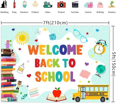 لافتة ديكورات خلفية العودة إلى المدرسة في اليوم الأول من المدرسة للأطفال والمدرسين والحافلات ورياض الأطفال ومرحلة ما قبل المدرسة وخلفية التصوير الفوتوغرافي للفصل الدراسي ومستلزمات دعامات كشك الاستوديو in Kuwait