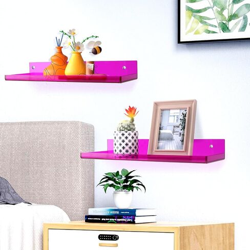 Floating Shelves for Wall Bedroom Bathroom Kitchen Plants Acrylic Floating Shelf 16.5X5.5'' Heavy Duty Adhesive No Drill, Pack of 2, Neon Green in Saudi Arabia