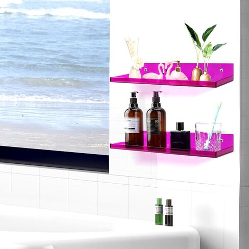 Floating Shelves for Wall Bedroom Bathroom Kitchen Plants Acrylic Floating Shelf 16.5X5.5'' Heavy Duty Adhesive No Drill, Pack of 2, Neon Green in Saudi Arabia