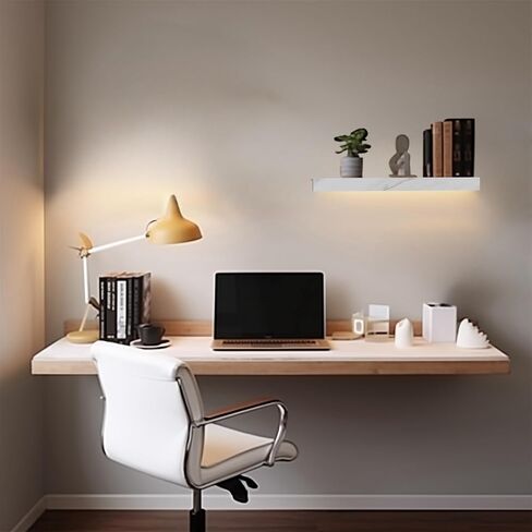 Floating Shelf, Display Stand, White Marble Texture, LED Beige Light with Sensor, Built-in Battery Powered, Suitable for Living Room, Bedroom, Office, Kitchen, Bathroom, (21.6 inch Set of 2) in Saudi Arabia