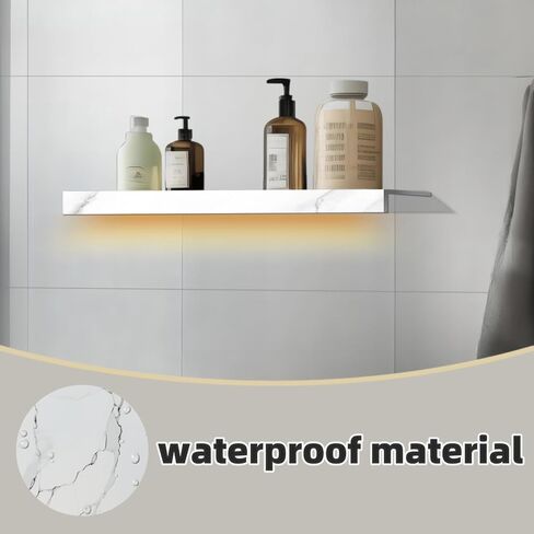Floating Shelf, Display Stand, White Marble Texture, LED Beige Light with Sensor, Built-in Battery Powered, Suitable for Living Room, Bedroom, Office, Kitchen, Bathroom, (21.6 inch Set of 2) in Saudi Arabia