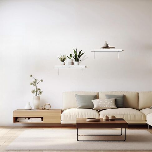 Floating Shelf, Display Stand, White Marble Texture, LED Beige Light with Sensor, Built-in Battery Powered, Suitable for Living Room, Bedroom, Office, Kitchen, Bathroom, (21.6 inch Set of 2) in Saudi Arabia