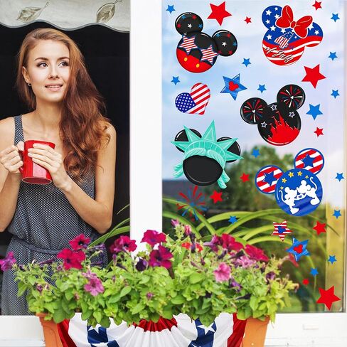 8 أوراق ملصقات نافذة وطنية، ملصقات نافذة سعيد الرابع من يوليو، ملصقات ملصقات للألعاب النارية لنجوم الماوس، ديكورات نافذة قابلة لإعادة الاستخدام لعيد الاستقلال للمنزل والمدرسة والمكتب واللوازم الزجاجية in Saudi Arabia