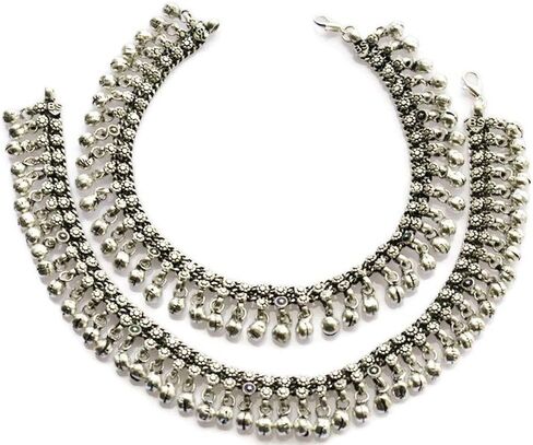 خلخال بوهو قطعتين | سحر الجرس الهندي بايال | فضة ألمانية جميع المعادن غير قابلة للتشويه | أعمال لحام دقيقة مصنوعة يدويًا بحرفية in Kuwait