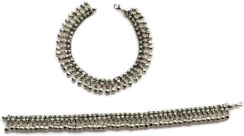 خلخال بوهو قطعتين | سحر الجرس الهندي بايال | فضة ألمانية جميع المعادن غير قابلة للتشويه | أعمال لحام دقيقة مصنوعة يدويًا بحرفية in Kuwait