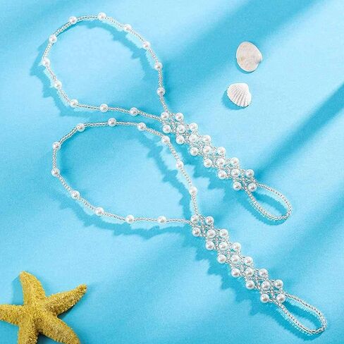 Pearl Barefoot Sandals Beaded Ankle Bracelets Bead Ankle Toe Ring Foot Chain Beach Feet Jewelry for Women and Girls(2PCS) in Saudi Arabia