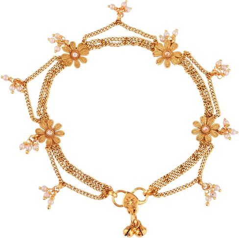 Efulgenz Indian Anklets for Women with LayeChain Antique Gold Tone Boho Gothic Vintage Rhinestone Ankle Bracelet Pair Anklet Set with Faux Pearl Charms Payal Beach Barefoot Feet Jewelry for Women in Saudi Arabia