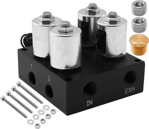 Vixen Air Suspension Valve Manifold 1/4" NPT Kit with 4 Air Ride Solenoid Valves. Inflates and deflates up to 2 Air Bags, Springs VXF2UM14C in Saudi Arabia