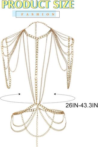 Bodiy الذهب مثير الجسم سلسلة مجوهرات للنساء الصدرية الصدر سلاسل بيكيني الشاطئ البطن الخصر سلسلة الهذيان حفلة شرابة الطبقات الجسم الملحقات in Kuwait