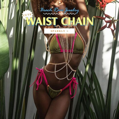 Bodiy الذهب مثير الجسم سلسلة مجوهرات للنساء الصدرية الصدر سلاسل بيكيني الشاطئ البطن الخصر سلسلة الهذيان حفلة شرابة الطبقات الجسم الملحقات in Kuwait