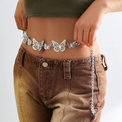 Butterfly Waist Chains CZ Belly Body Chain for the Waist Sexy Bikini Hip Hop Metal Belt Jeans Pants Gold/Silver Plated Chain Pocket Wallet Chain Summer Beach Jewelry for Women Girl in Saudi Arabia