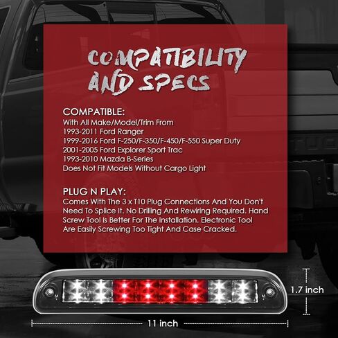 3rd Third Brake Light LED Compatible with 1999-2016 Ford F-250/ F-350/ F-450/ F-550 Super Duty, 1993-2011 Ford Range, 2001-2005 Ford Explorer Sport Trac(Black Smoke) in Kuwait