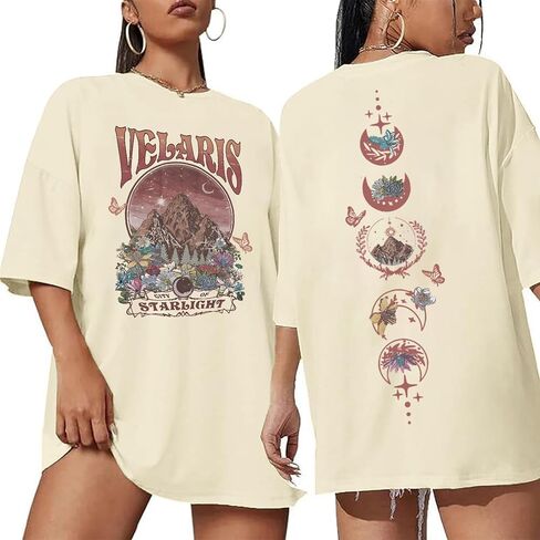 Acotar Velaris قمصان النساء خمر كتاب تي شيرت المتضخم مدينة النجوم قميص كتاب مروحة هدية عادية المحملة القمم in Kuwait