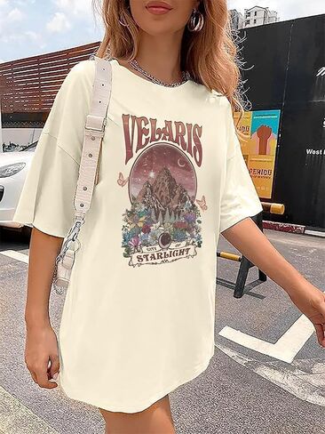 Acotar Velaris قمصان النساء خمر كتاب تي شيرت المتضخم مدينة النجوم قميص كتاب مروحة هدية عادية المحملة القمم in Kuwait