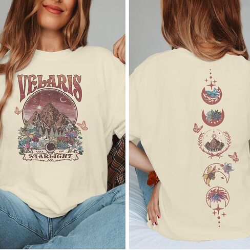 Acotar Velaris قمصان النساء خمر كتاب تي شيرت المتضخم مدينة النجوم قميص كتاب مروحة هدية عادية المحملة القمم in Kuwait