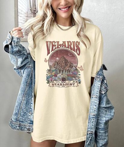 Acotar Velaris قمصان النساء خمر كتاب تي شيرت المتضخم مدينة النجوم قميص كتاب مروحة هدية عادية المحملة القمم in Kuwait