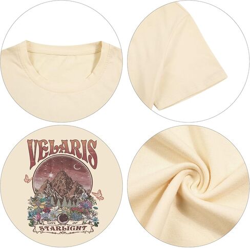 Acotar Velaris قمصان النساء خمر كتاب تي شيرت المتضخم مدينة النجوم قميص كتاب مروحة هدية عادية المحملة القمم in Kuwait