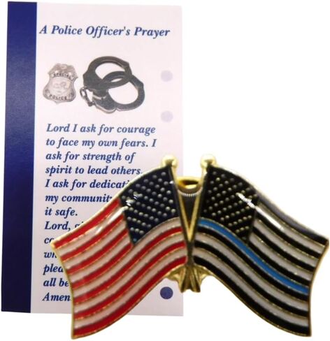 Thin Blue Line and American Flag Lapel Pin Set with Holy Prayer Card in Saudi Arabia