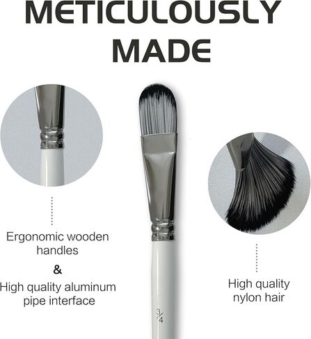 مجموعة 12 قطعة من فرش الطلاء الزيتي، فرشاة طلاء فنية احترافية، مثالية للرسم الزيتي والأكريليك، فرش طلاء زيتية مسطحة، مستديرة، زاويّة، مروحة وبندق، أبيض لؤلؤي. in Kuwait