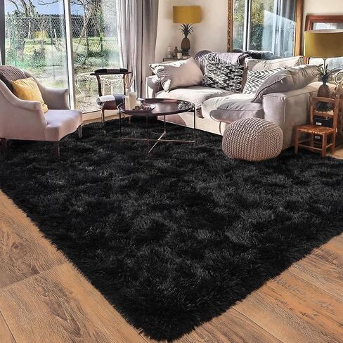 Black Rug for Bedroom Living Room, Area Rugs 4x6 Fluffy Bedroom Rug Carpet, Soft Shaggy Modern Floor Rug for Kids Boys Girls Room, Plush Fuzzy Dorm Rug for Home Decor Aesthetic in Saudi Arabia