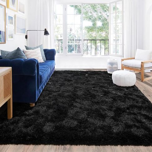 Black Rug for Bedroom Living Room, Area Rugs 4x6 Fluffy Bedroom Rug Carpet, Soft Shaggy Modern Floor Rug for Kids Boys Girls Room, Plush Fuzzy Dorm Rug for Home Decor Aesthetic in Saudi Arabia