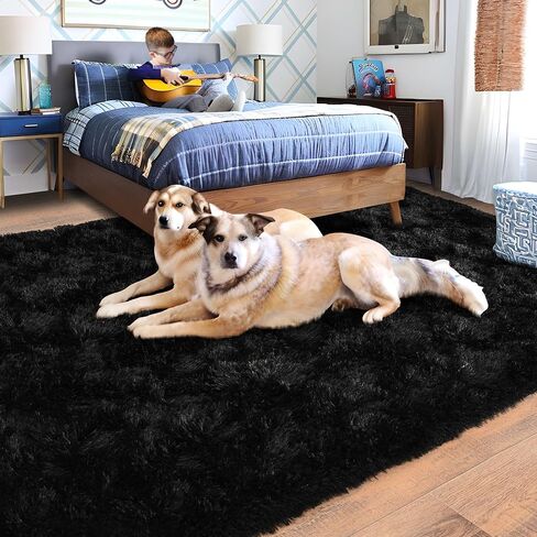 Black Rug for Bedroom Living Room, Area Rugs 4x6 Fluffy Bedroom Rug Carpet, Soft Shaggy Modern Floor Rug for Kids Boys Girls Room, Plush Fuzzy Dorm Rug for Home Decor Aesthetic in Saudi Arabia