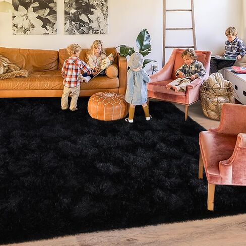 Black Rug for Bedroom Living Room, Area Rugs 4x6 Fluffy Bedroom Rug Carpet, Soft Shaggy Modern Floor Rug for Kids Boys Girls Room, Plush Fuzzy Dorm Rug for Home Decor Aesthetic in Saudi Arabia