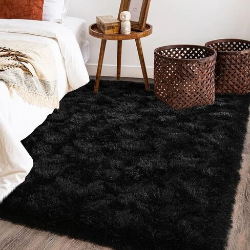 Black Rug for Bedroom Living Room, Area Rugs 4x6 Fluffy Bedroom Rug Carpet, Soft Shaggy Modern Floor Rug for Kids Boys Girls Room, Plush Fuzzy Dorm Rug for Home Decor Aesthetic in Saudi Arabia