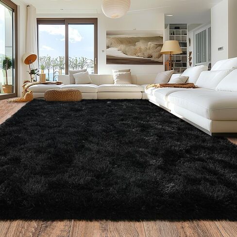 Black Rug for Bedroom Living Room, Area Rugs 4x6 Fluffy Bedroom Rug Carpet, Soft Shaggy Modern Floor Rug for Kids Boys Girls Room, Plush Fuzzy Dorm Rug for Home Decor Aesthetic in Saudi Arabia