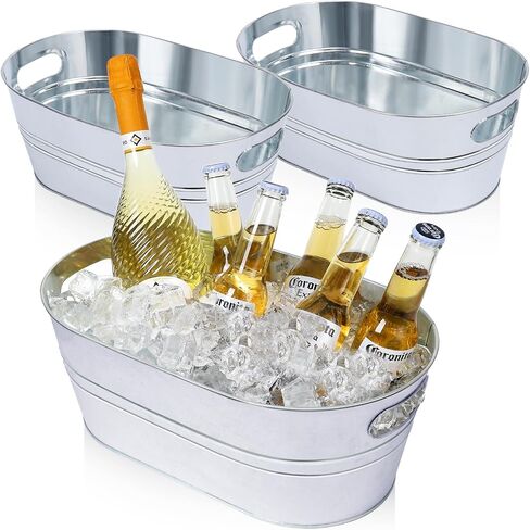 3 Pcs Galvanized Tub 3 Gallon Ice Bucket Large Metal Bucket for Parties Beverage Tub with Handles for Champagne Cocktails Wine Cooling for Mimosa Bar Supplies (White) in Saudi Arabia