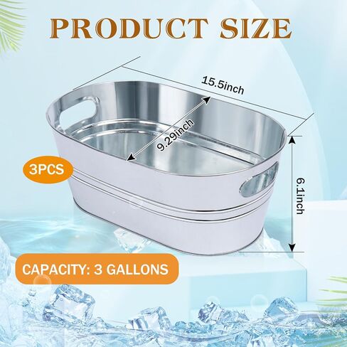 3 Pcs Galvanized Tub 3 Gallon Ice Bucket Large Metal Bucket for Parties Beverage Tub with Handles for Champagne Cocktails Wine Cooling for Mimosa Bar Supplies (White) in Saudi Arabia