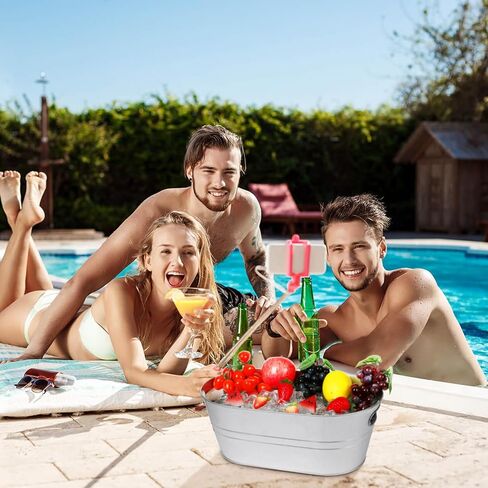 3 Pcs Galvanized Tub 3 Gallon Ice Bucket Large Metal Bucket for Parties Beverage Tub with Handles for Champagne Cocktails Wine Cooling for Mimosa Bar Supplies (White) in Saudi Arabia