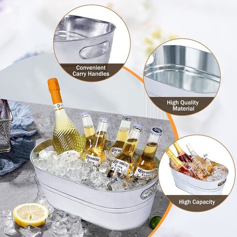 3 Pcs Galvanized Tub 3 Gallon Ice Bucket Large Metal Bucket for Parties Beverage Tub with Handles for Champagne Cocktails Wine Cooling for Mimosa Bar Supplies (White) in Saudi Arabia