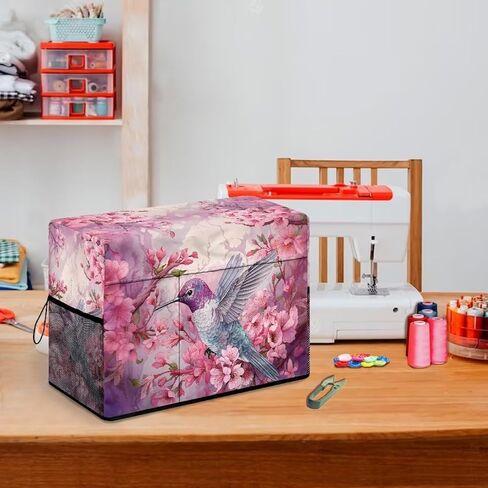 غطاء ماكينة الخياطة المحمول من Hummingbird Cherry Blossom، واقي خياطة قماشي مقاوم للخدوش، متوافق مع معظم آلات الخياطة المنزلية القياسية لديكور المنزل in Kuwait