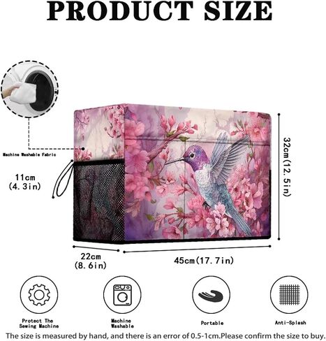 غطاء ماكينة الخياطة المحمول من Hummingbird Cherry Blossom، واقي خياطة قماشي مقاوم للخدوش، متوافق مع معظم آلات الخياطة المنزلية القياسية لديكور المنزل in Kuwait