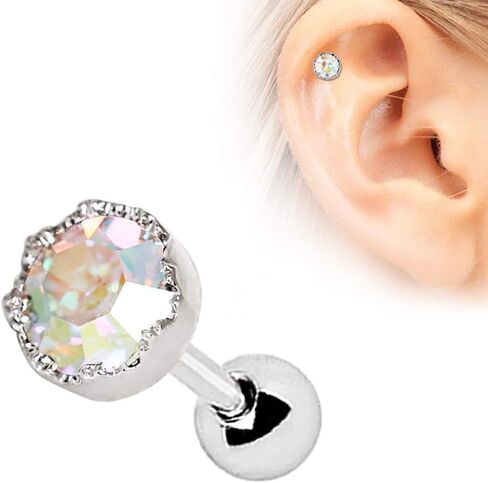 Amelia Fashion 16 Gauge Adorned Aurora Borealis Cartilage Barbell Stud 316L Surgical Steel in Saudi Arabia