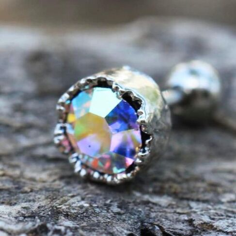Amelia Fashion 16 Gauge Adorned Aurora Borealis Cartilage Barbell Stud 316L Surgical Steel in Saudi Arabia