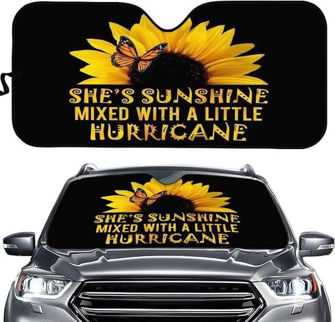 مظلة شمس للزجاج الأمامي من BIGCARJOB Sunflower She's Sunshine - مظلة أوتوماتيكية قابلة للطي من الأكورديون لسيارة شاحنة الدفع الرباعي - تحجب الأشعة فوق البنفسجية وواقي الشمس in Kuwait